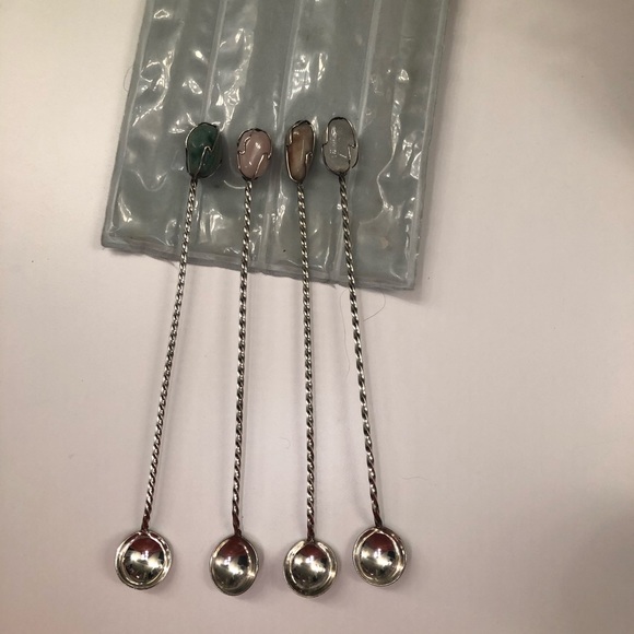 Vintage cocktail stirring spoons with gemstones - Picture 3 of 7